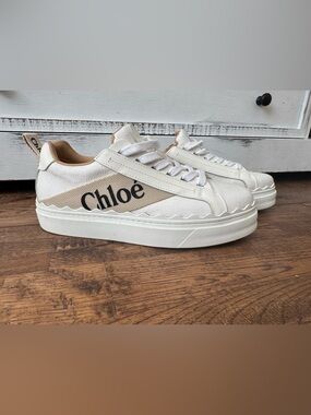 Chloe Lauren Low Top Sneakers Scalloped Canvas Women's Size 38